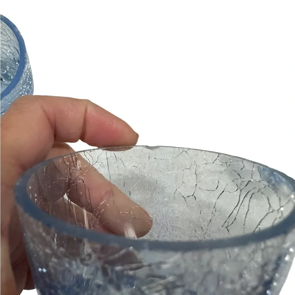 Blue Crackle Glass Votive Candle Holders